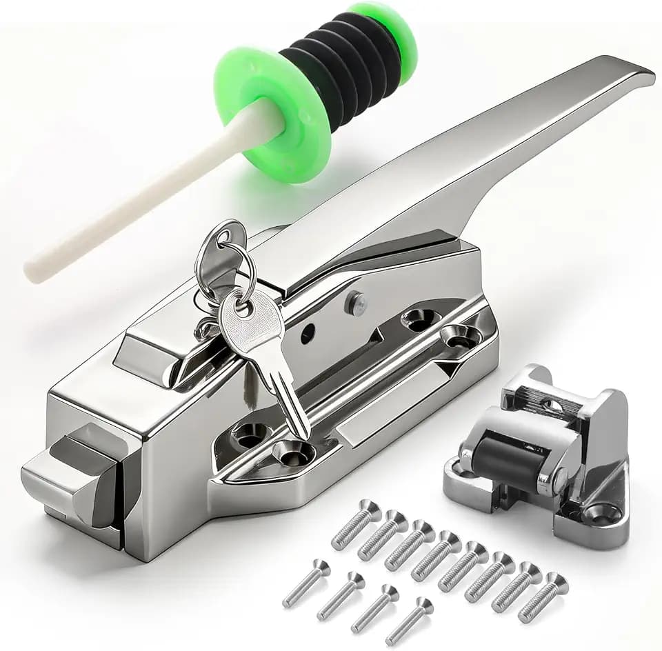 Walk-in Cooler Door Latch Kit,Frost-Resistant Fiberglass Interior Release Handle with Glow Effect, Includes 2 Keys, Heavy Duty Commercial Freezer Hardware (Flush: 1/8" to 1/4" (For Level/Flat Doors))