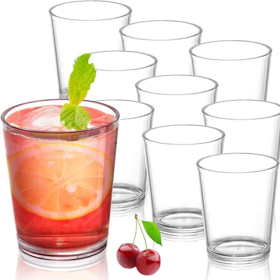 Noamus Packung mit 9 Acrylgläsern, unzerbrechliche Kunststoff-Wasserbecher, 350 ml, bruchsicher, transparent, wiederverwendbar, Whisky-Gläser, Party-Küche, Eistee,