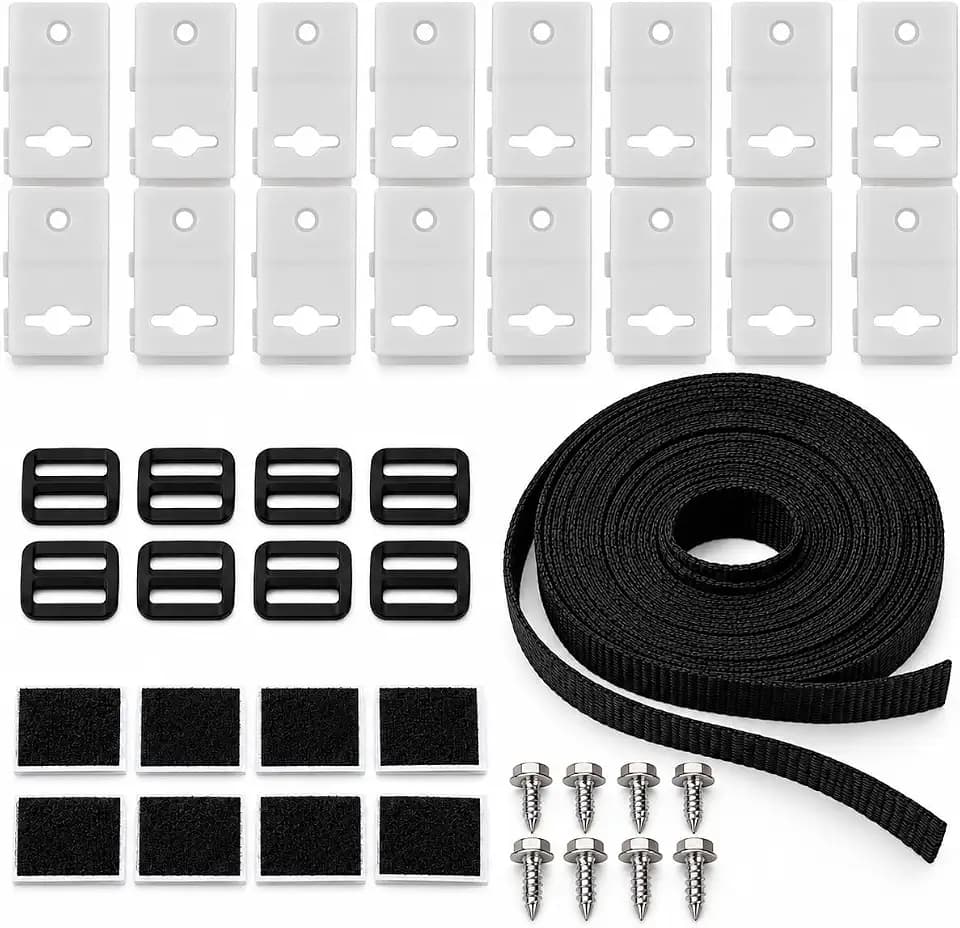 Pool Ruler Solar Cover Reel Attachment Kit – 8 UV-Resistant Polypropylene Straps & Clips, Adhesive or Screw Mount, for 10-24 ft Pool Covers