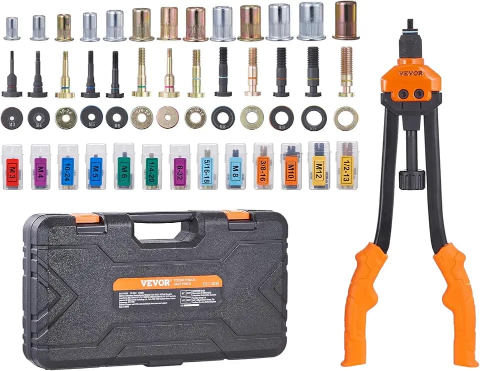 VEVOR Nietmutternzange-Set Blindnietmutternzange 410 mm, Nietenzange 13 Sätze von Muttern & Dornen, Nietmutterwerkzeug M3 M4 M5 M6 M8 M10 M12 Profi Handnietzange, Nietmaschine Gewinde Nieten