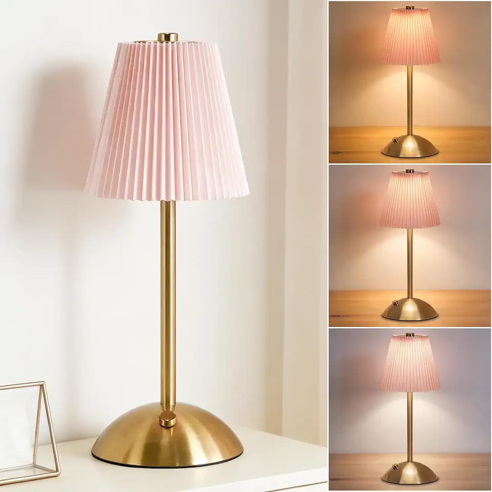 Cordless Pink Lamp,Small Desk Lamp Cute,Vintage Aesthetic Lamp