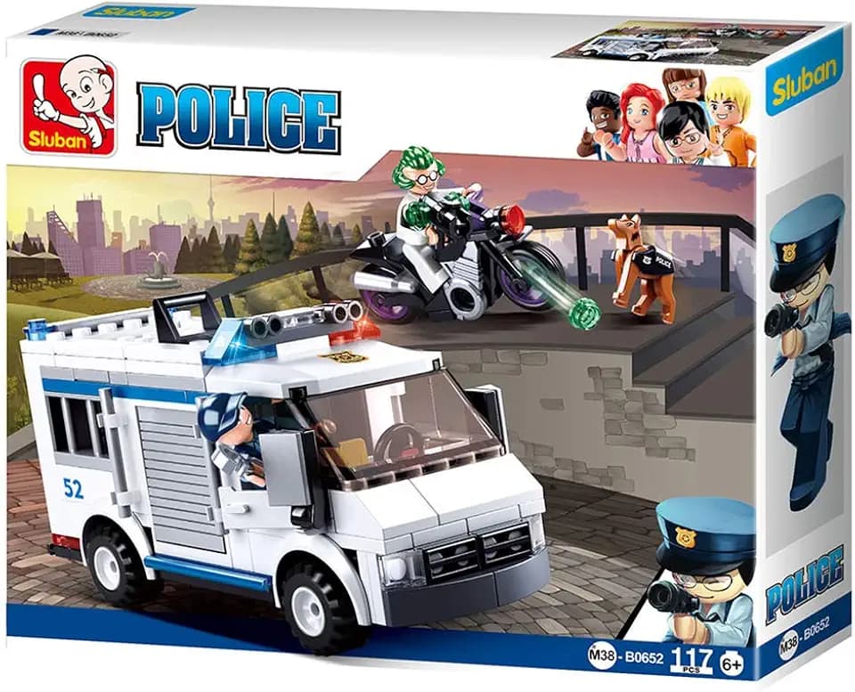 Sluban Klemmbausteine SL0652 Sluban SL95512, Gefangenenwagen (117 Teile) [M38 B0652], Spielset, Klemmbausteine, Rettungskräfte, mit Spielfigur, Polizei, Mehrfarbig