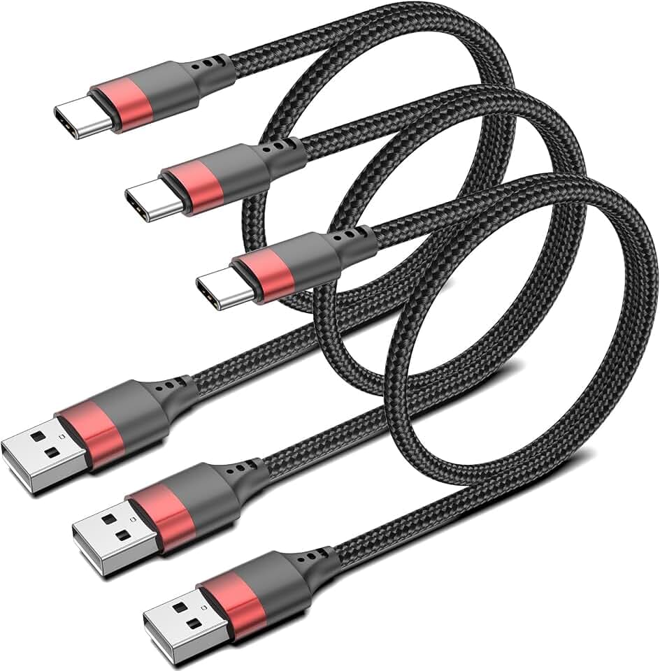 1.5ft USB C Cable, 3 Pack Short USB A to USB C Cable for iPhone 16 15, Nylon Braided 18 inch Type C Charger Cord Fast Charging for Samsung Galaxy S24 S23 S22 Note 20 10 A50 A20 Moto G LG