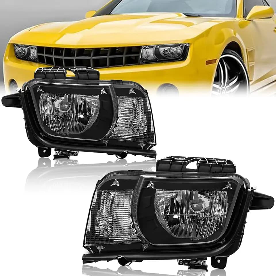 KUIPERAUTO Pair Headlights Assembly Front Lamp Compatible with 2010 2011 2012 2013 Chevy Camaro Black Housing/Clear Lens/Clear Reflector