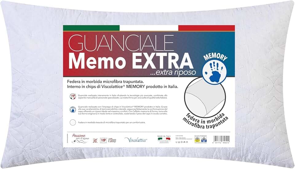 V.I.P. Very Important Pillow V.I.P. Kissen mit Memory-Flocken, weiß, Kopfkissen 45 x 75 cm, Bezug aus gestepptem Polyester, sehr atmungsaktiv, weich, hergestellt in Italien