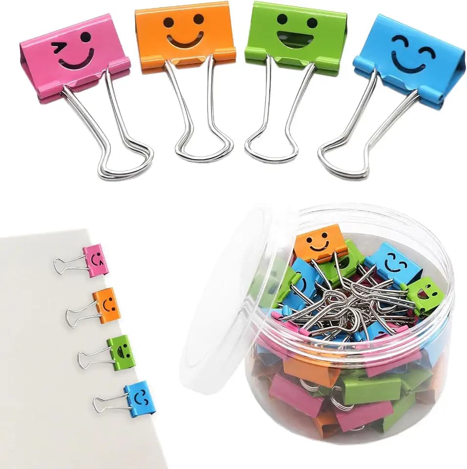 Foldback Klammern,Metallklammern,40 Stück Farbige Papierklammern Mit Niedlich Lächelndem Gesicht,Klammern Metall,Foldbackclips Für Büro,Bunt Dokumentenklammer,Für Bürobedarf Notizen Und Gewürzklammer