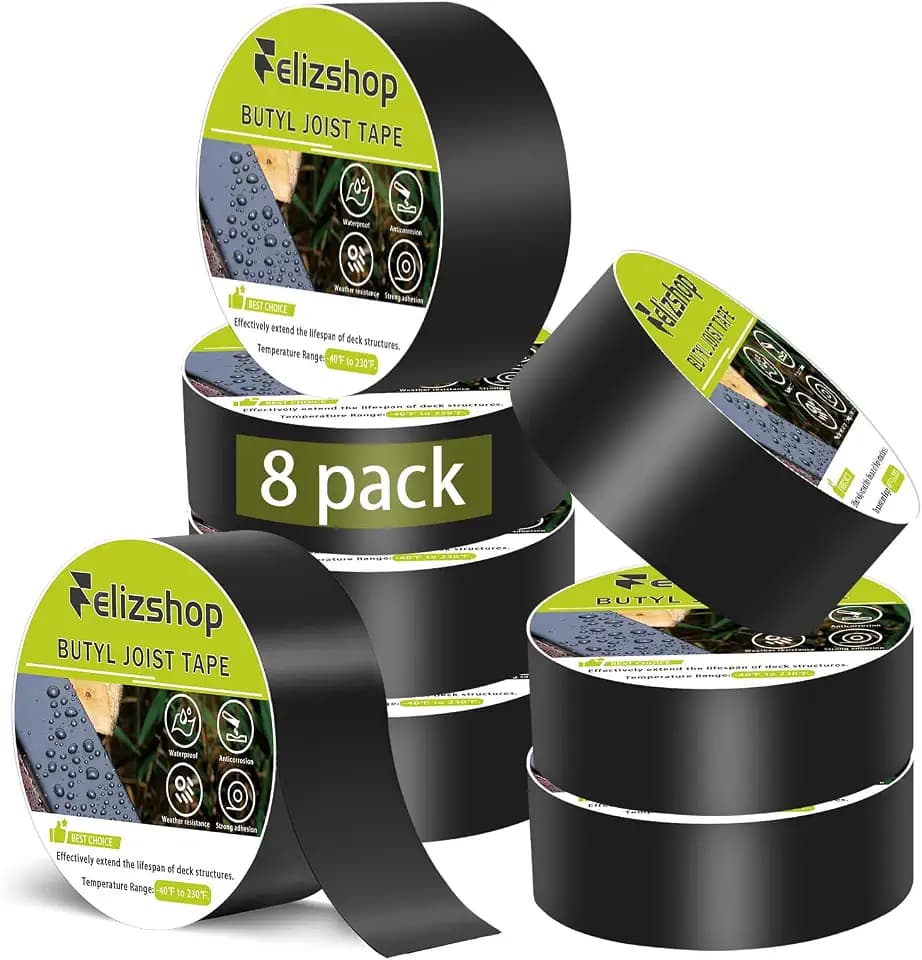 1 5/8" x 50' Deck Joist Tape,Waterproof Antiseptic Butyl Tape,Seal Anti-Corrosion Butyl Joist Tape, Weather Resistance Self-Adhesive Flashing Joist Tape for Decking Joists Wood Decks Beams（8 Rolls）