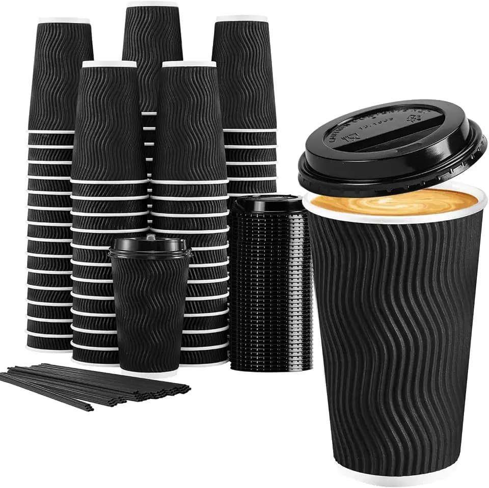Lamosi 50 Pack 16 oz Coffee Cups with Lids, Disposable To Go Paper Cups
