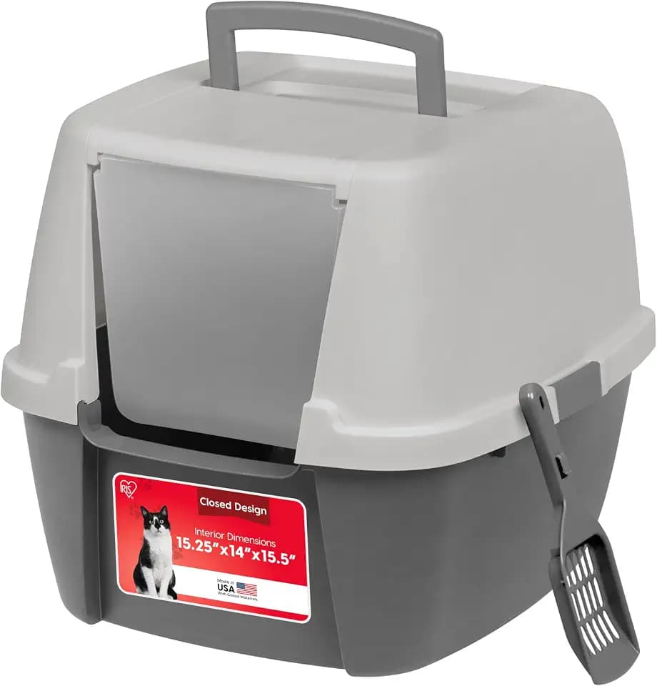 IRIS USA Large Front Door Cat Litter Box, Walk-in Entry, Gray