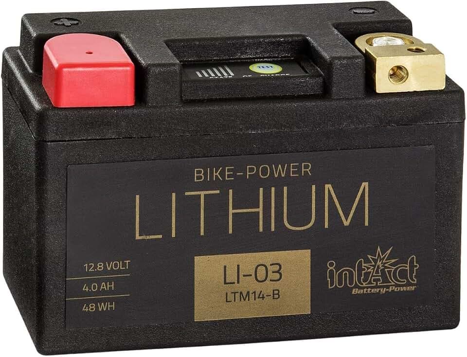intAct - LITHIUM MOTORRADBATTERIE | Batterie für Roller, Motorrad, Quads. Bis zu 75% Gewichtseinsparung | Bike-Power LI-03, LTM14-B, 12,8V Batterie, 4AH (c10), 48 Wh, 240 A (CCA) | Maße: 134x65x92mm