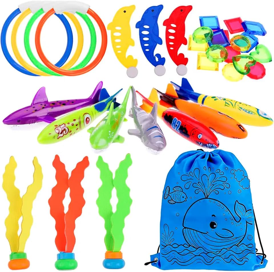 Faburo 34-teiliges Tauchspielzeug, Wasserspiele für Kinder, Sommer, Spielzeug für Kinder in Schwimmbädern, Stränden, Sport, Tourismus, Einkaufen oder anderen Ausflügen, Trainingsset