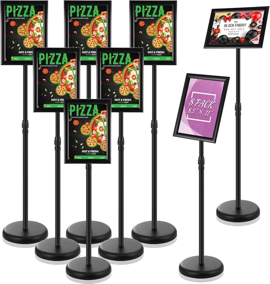 LEIFIDE 8 Pack Black 8.3 x 11.7'' A4 Adjustable Pedestal Sign Holder