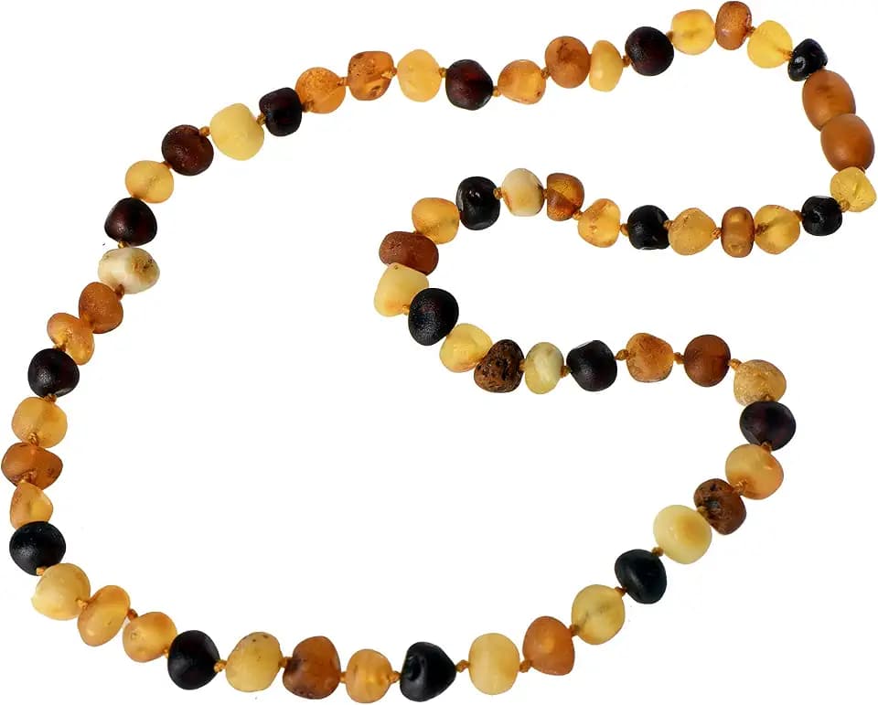 TheNaturalAmber Amber Necklace Adult – Raw Multi Color Baroque Baltic Amber 45cm – Genuine Unpolished Amber Chain for Wellness & Relief