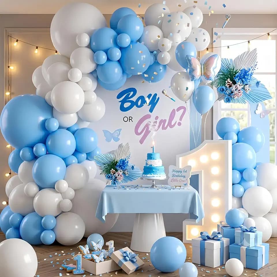 Blue and White Balloon Garland Arch Kit, 96 Pieces, for Baby Shower, Gender Reveal, Birthday Party Decorations