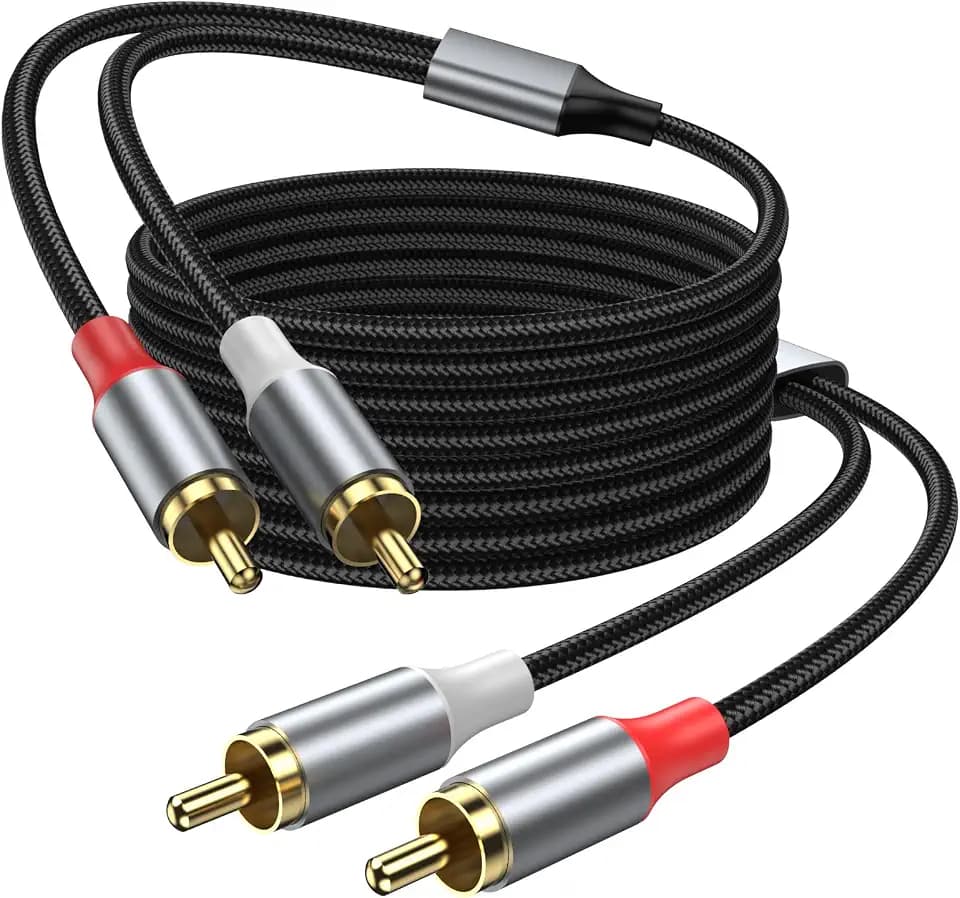 RCA Cable 6.6FT, 2RCA Male to 2RCA Male Stereo Audio Cables, Braided RCA Stereo Cable for Home Theater, HDTV, Amplifiers, Hi Fi Systems, Speakers.