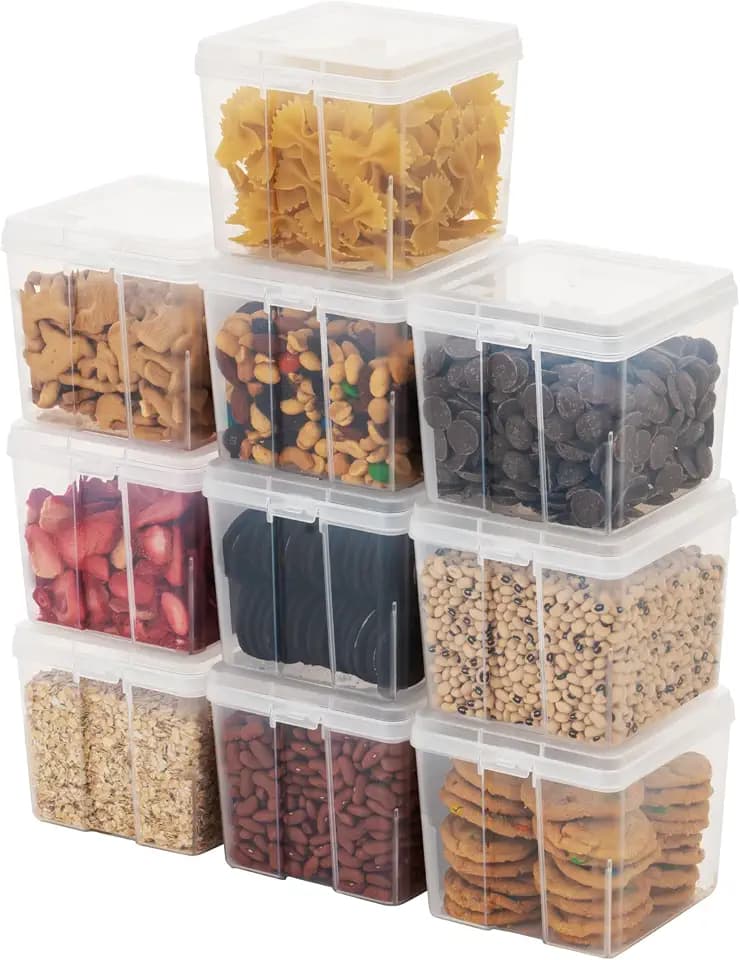 IRIS USA Food Storage Containers Set, 1.3 Qt - 10 Pack, Food Grade Plastic
