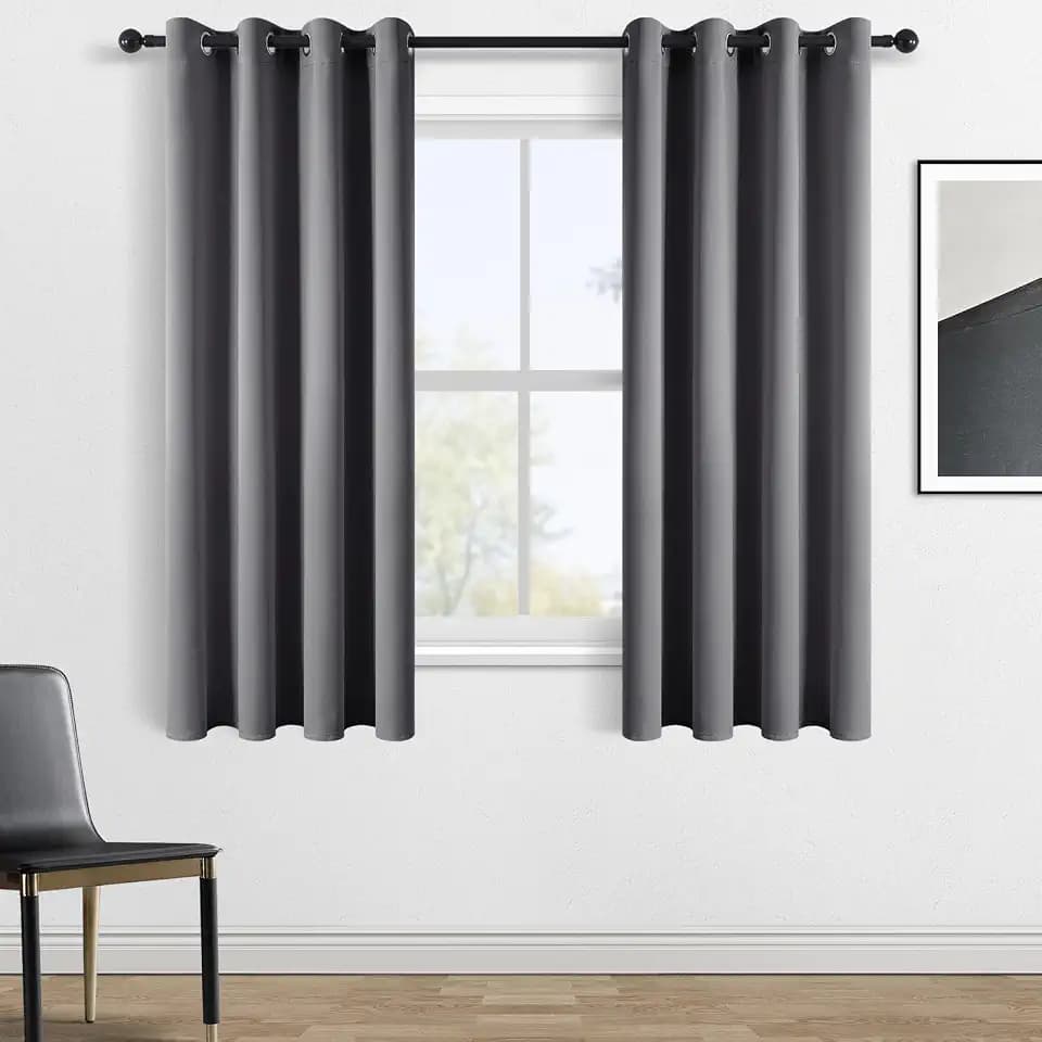 Topfinel Vorhänge Grau Verdunkelungsvorhang Kurz Gardinen Mit Ösen Blickdichte Vorhang Verdunklungs Balkontür Outdoor Vorhang Sonnenschutz, Sichtschutz, Raumteiler, H 160 X B 140 cm, 2er Set
