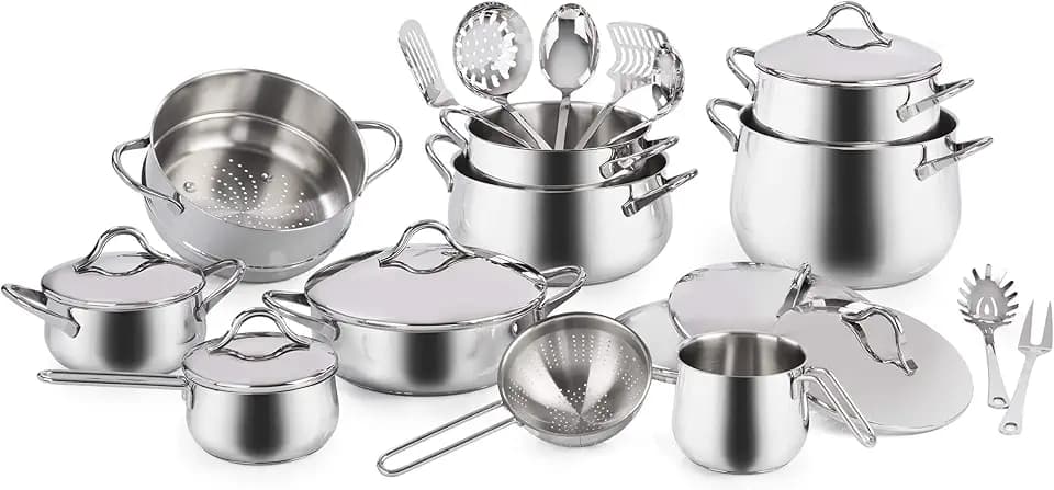 Barazzoni Mediterrane Batterie 24 Stück-Zusammensetzung 18/10-Made in Italy, Edelstahl 18/10