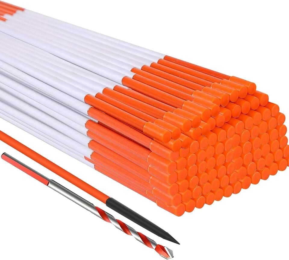 Driveway Markers 48 inch 50pcs, 5/16” Dia 4FT Snow Stakes with Reflective Tape, Highly Visible for Parking, Walkways, Snow Markers, 4FT Orange Fiberglass Poles Reflectors Markers with Steel Drill Bit