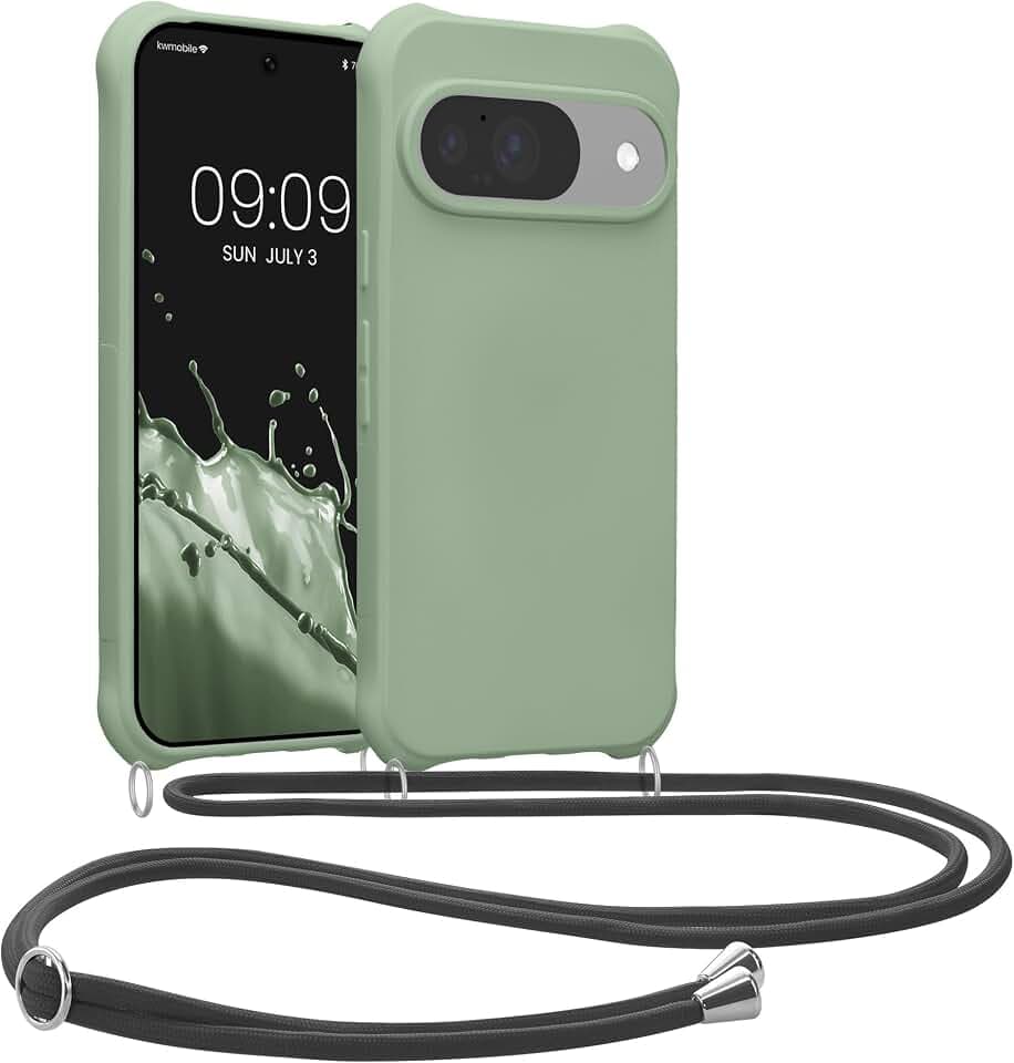 kwmobile Necklace Case kompatibel mit Google Pixel 10 / Pixel 10 Pro Hülle - Cover mit Kordel zum Umhängen - Silikon Schutzhülle Graugrün