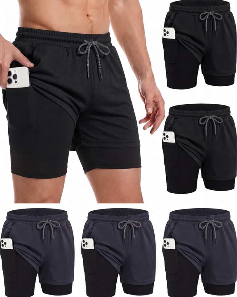 Sureio Men's 2 in 1 Workout Running Shorts 5"