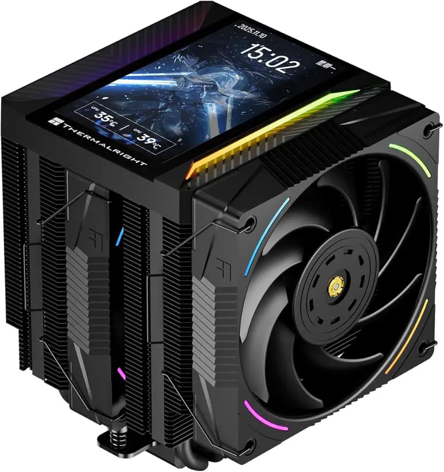Thermalright Peerless Assassin 120 Vision MAX ARGB Black CPU Air Cooler, Twin Tower Radiator 2150RPM,480x854 Resolving Power IPS Screen with 5’’,Computer Cooler for Intel lga1851/1700/115x,AM4/AM5