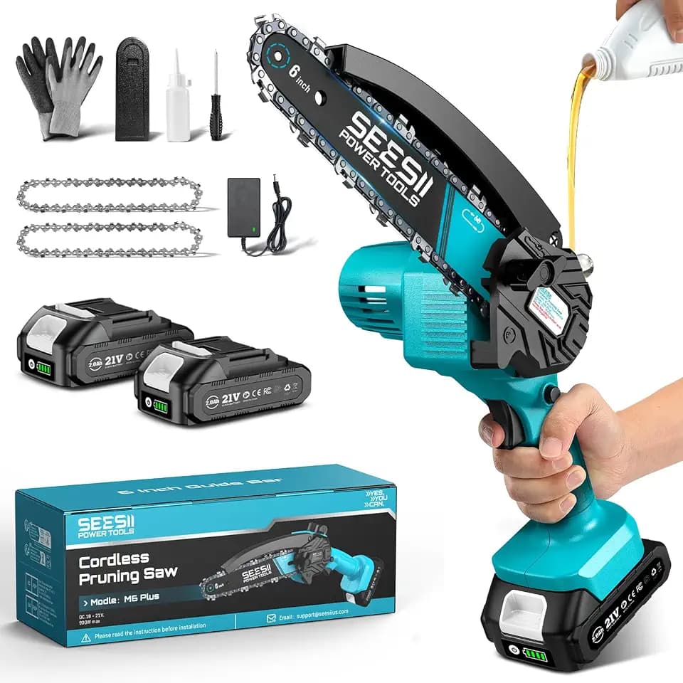SEESII Mini Kettensäge mit Akku 6 Zoll, Kettensäge Elektrisch mit Auto-Oil