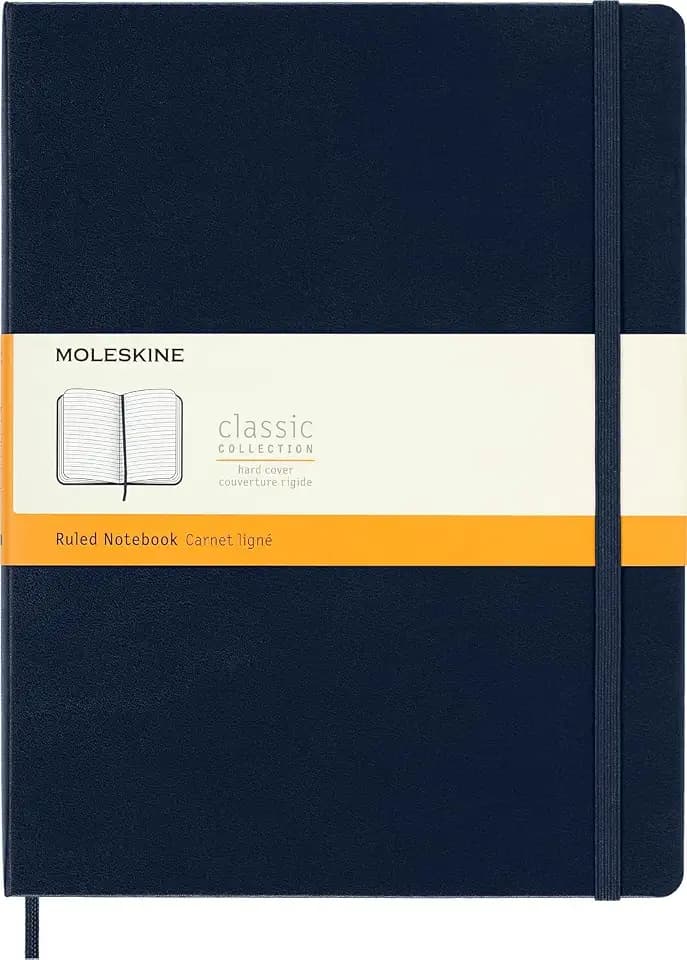Moleskine Classic Notebook, Hard Cover, XL (7.5" x 9.5") Ruled/Lined, Sapphire Blue, 192 Pages