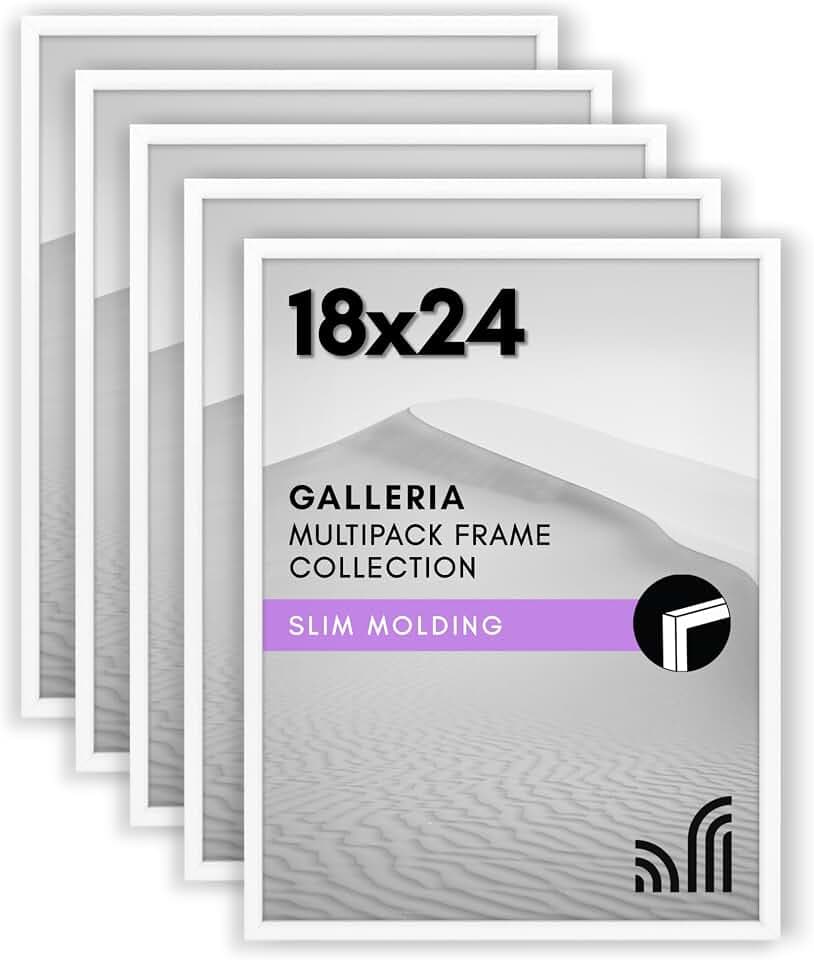 Americanflat 18x24 Poster Frame 5-Pack - Slim Molding - White