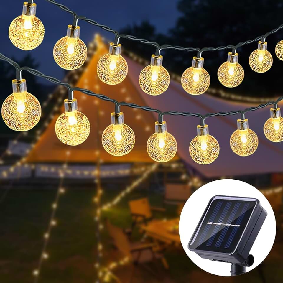 Solarlampen für Außen, Solar Lichterkette Aussen,11M 60 LEDs Lichterkette,8 Modi,Wasserdicht Außen Kugeln Lichterkette für Balkon,Garten,Bäume,Hochzeiten,Partys,Terrasse(Warmweiß)