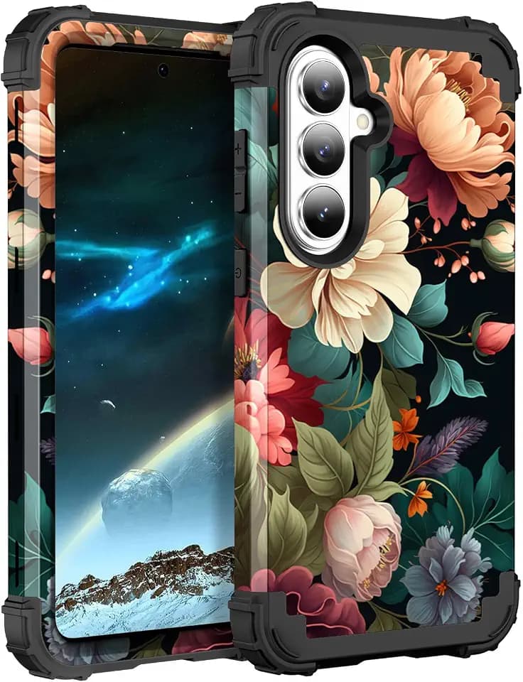 PIXIU Unique Flower Case for Samsung Galaxy S26 Plus Case, Black Floral