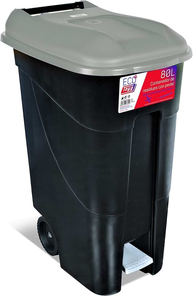 tayg Deckel Grau Abfallbehälter 80 Liter mit Pedal, schwarzer Boden (433009)