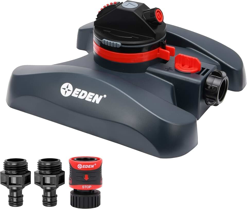 Eden 94134 2-Pattern Turbo Gear Drive Sprinkler for Yard w/Quick Connect Starter Kit Flow Control with Removable Filter, 360 Degree Coverage