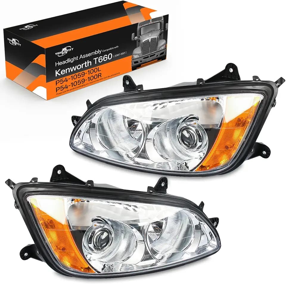 Headlight Assembly Compatible with 2008-2016 Kenworth T660 T170 T270 T370 T440 T470 T600 T700, DOT SAE Approved High & Low Beam Turn Signal A Pair P541059100L, P541059100R