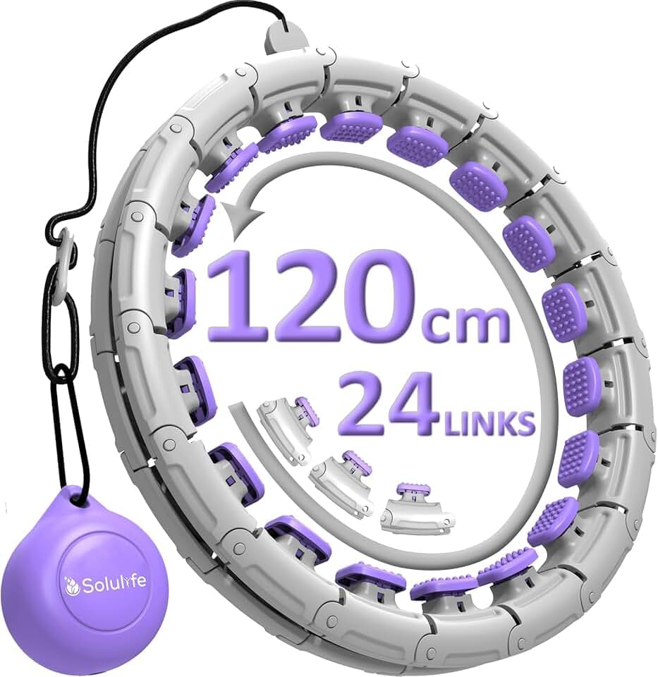 Hula Hoop Reifen Erwachsene – Hula Hoop mit Gewicht Kugel 400g, 24-teilig, verstellbar 50–120 cm, sitzt stabil, 360° Massage, Tasche/DE Anleitung/Challenge, hullahub Reifen zum abnehmen