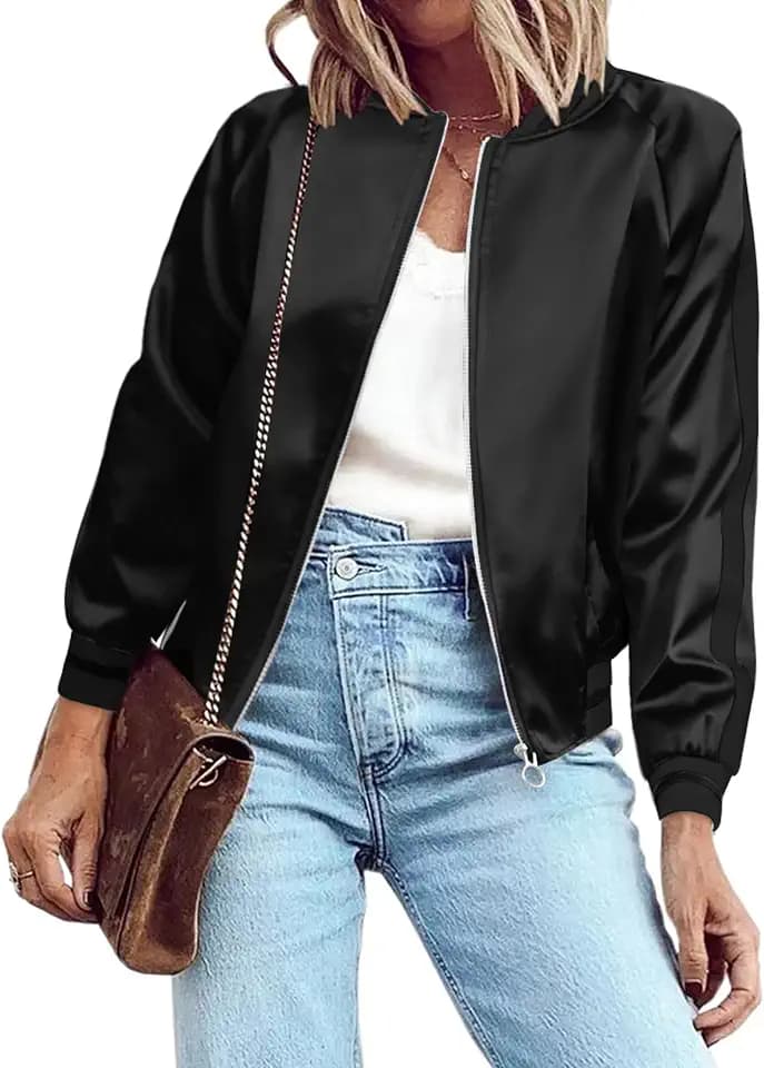 Zeagoo Women's Bomber Jacket Lightweight Zip Up Jacket Casual Striped Jacket Coat Outerwear Windbreaker with Pockets