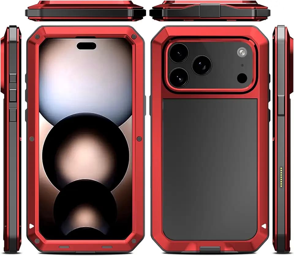 for iPhone 17 Pro Case Heavy Duty Metal Shockproof Tough Armour Red