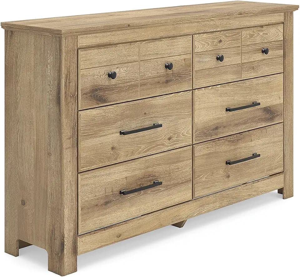 Signature Design by Ashley Allihauser Vintage 6-Drawer Dresser with Safety Stop and Anti -Tipping, Light Brown