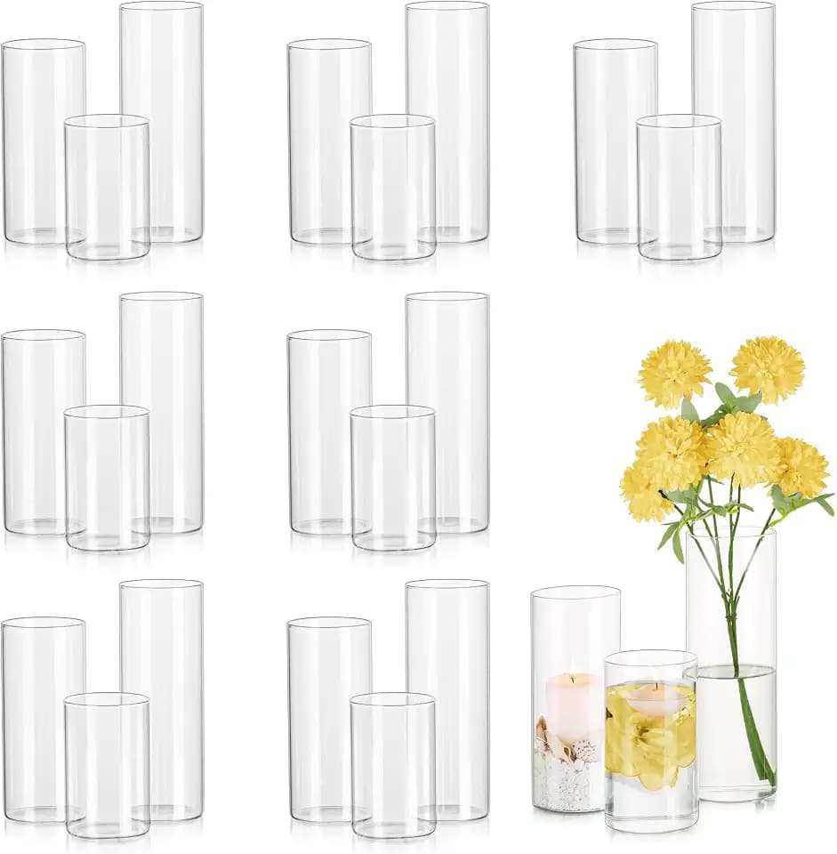 Glasseam Clear Cylinder Vases for Centerpieces, 24Pcs Glass Vases in Bulk