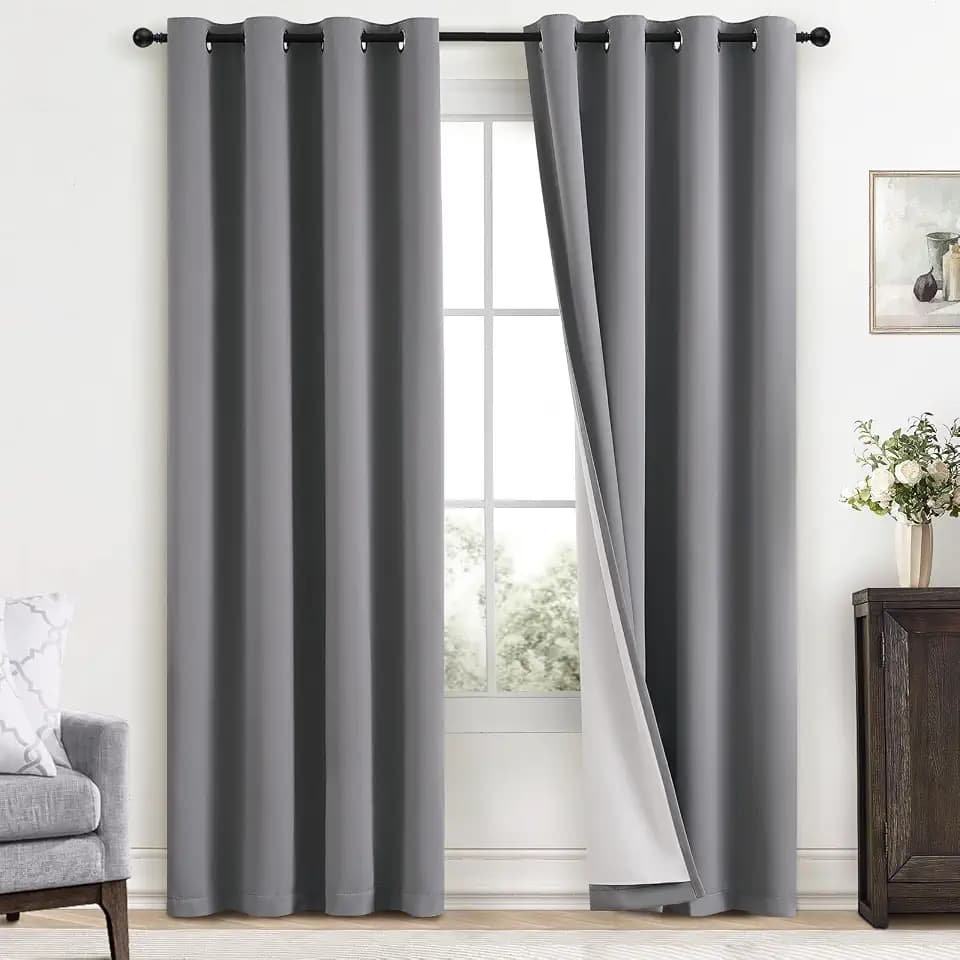 Yakamok Grey 100% Blackout Curtains 52x96 inch Long Gray Drapes-Bedroom