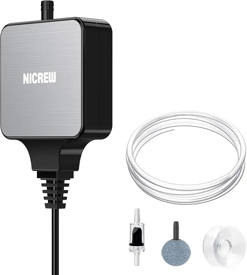 NICREW Nano Silent Aquarium Air Pump, Black, for up to 10 Gallon Fish Tank