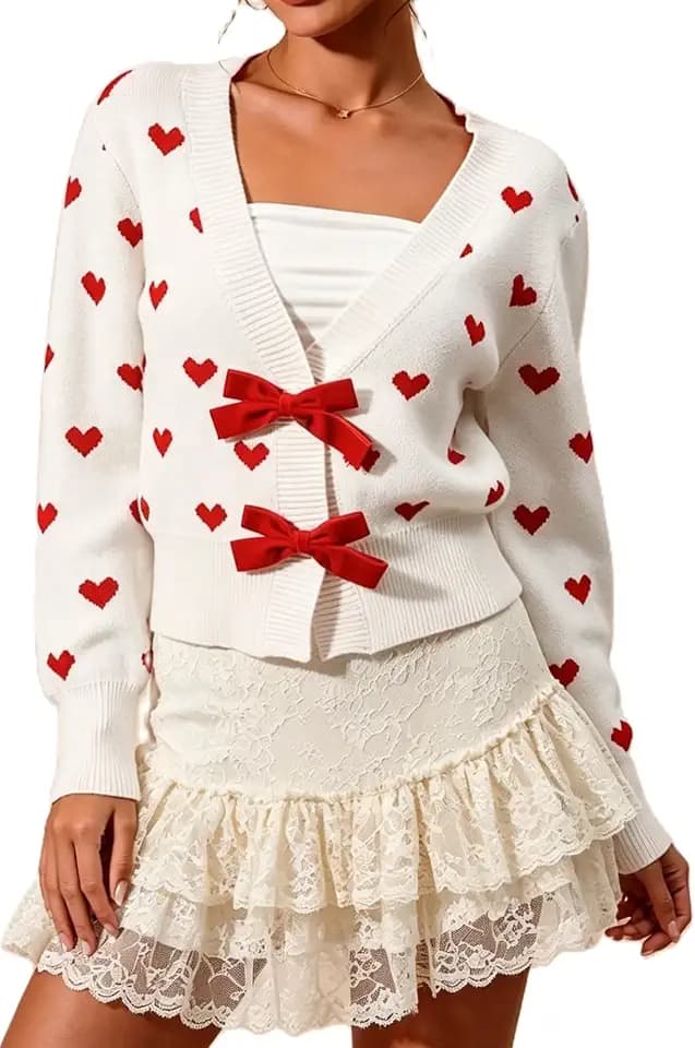 Women's Bow Tie Cardigan Sweaters Sequin Graphic Long Sleeve Open Front Knitted Cardigans Cute Party Sweater Tops