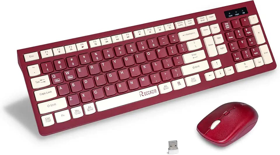 Wireless Keyboard and Mouse Combo Silent for Office and Home(Wine red-A)