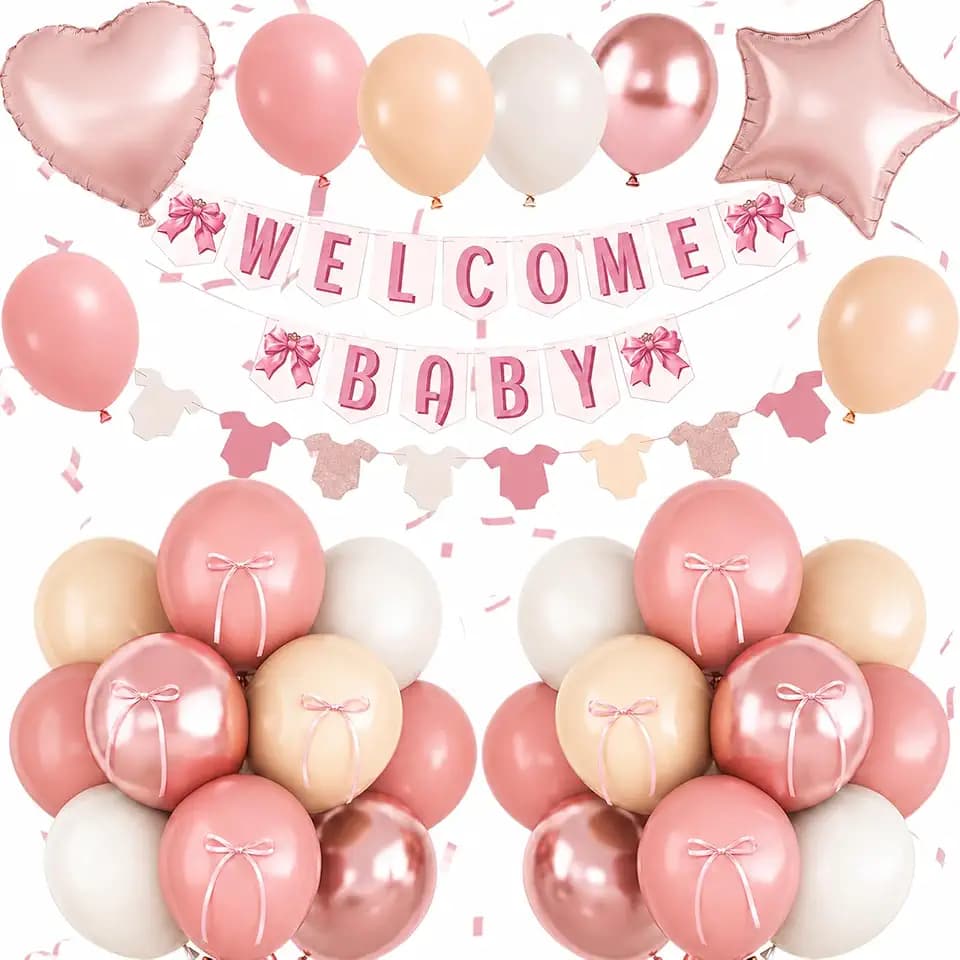 Dusty Pink Baby Shower Decorations Welcome Baby Girls Balloon Set