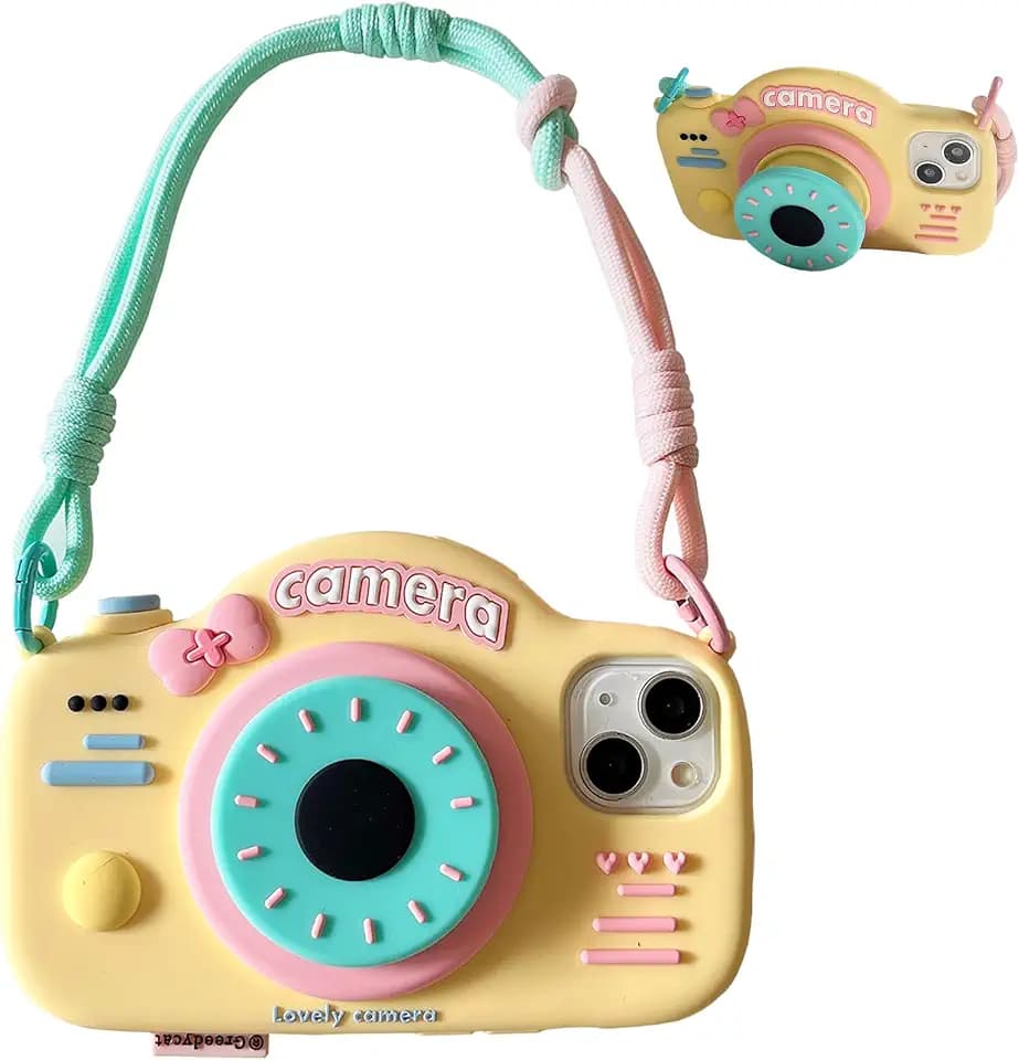 Bracket Phone Case Compatible with iPhone 18 Pro Max/17 Pro Max，Cute 3D Cartoon Camera Holder with Wrist Strap Funny Soft Silicone Shockproof Protective Cover for Women Girls