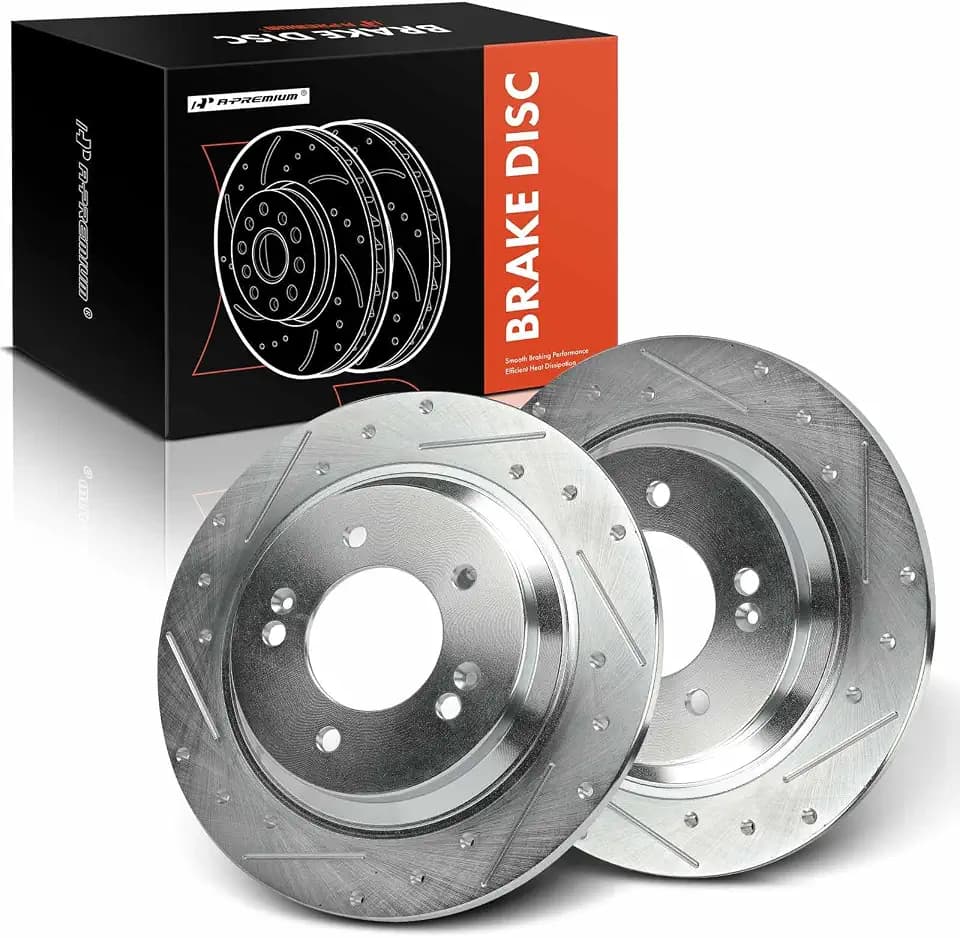 A-Premium 11.18 Inch (284mm) Rear Drilled and Slotted Disc Brake Rotors