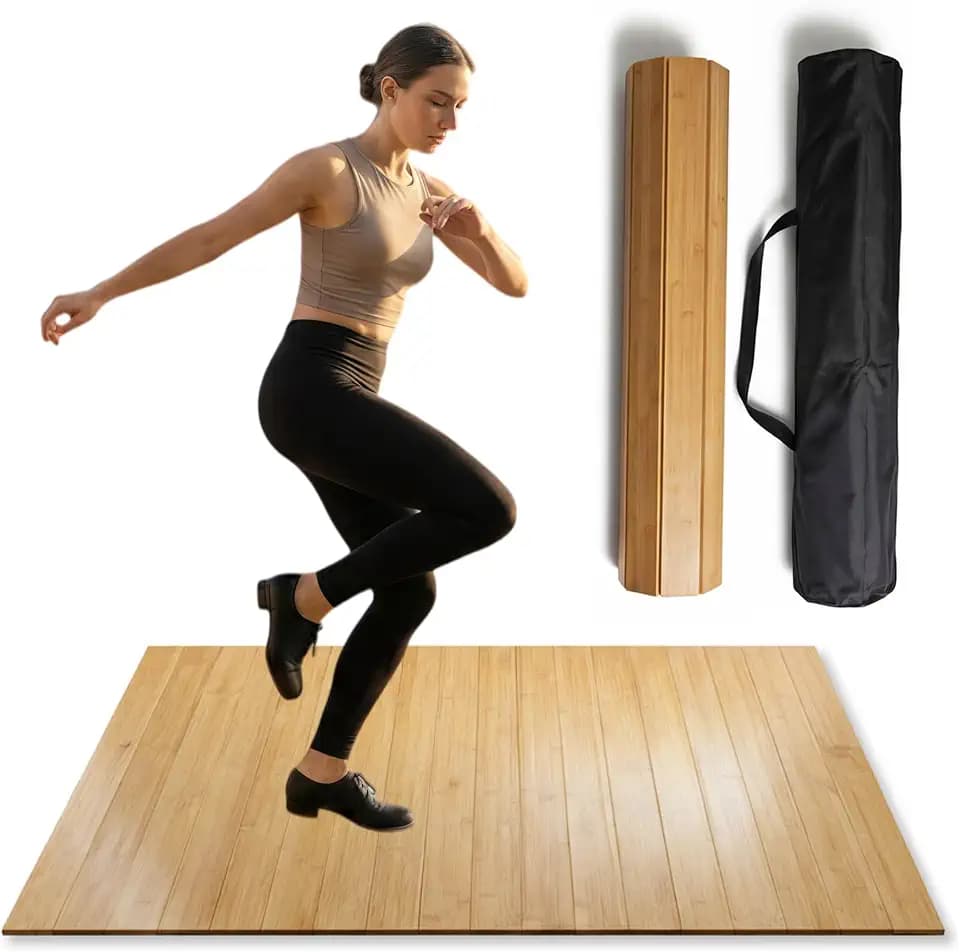 Portable Bamboo Tap Dance Floor Mat - 48.2"x38.5" Large Reversible Practice Floor with Storage Bag, Non-Slip & Sound Enhanced for Home, Studio, Outdoor Use on Any Surface