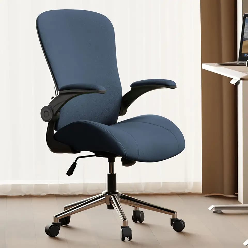 Blue Ergonomic Office Desk Chair, Soft Fabric Thickened Curved seat Cushion with Adjustable Lumbar Support, Perfect Blend of Comfort and Good Looks, Ideal Chair for Home or Office, Navy Blue