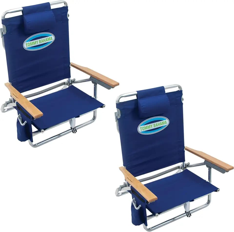 Tommy Bahama 5-Position Lay Flat Beach Chair, 8.5 in Seat Height, 2-Pack