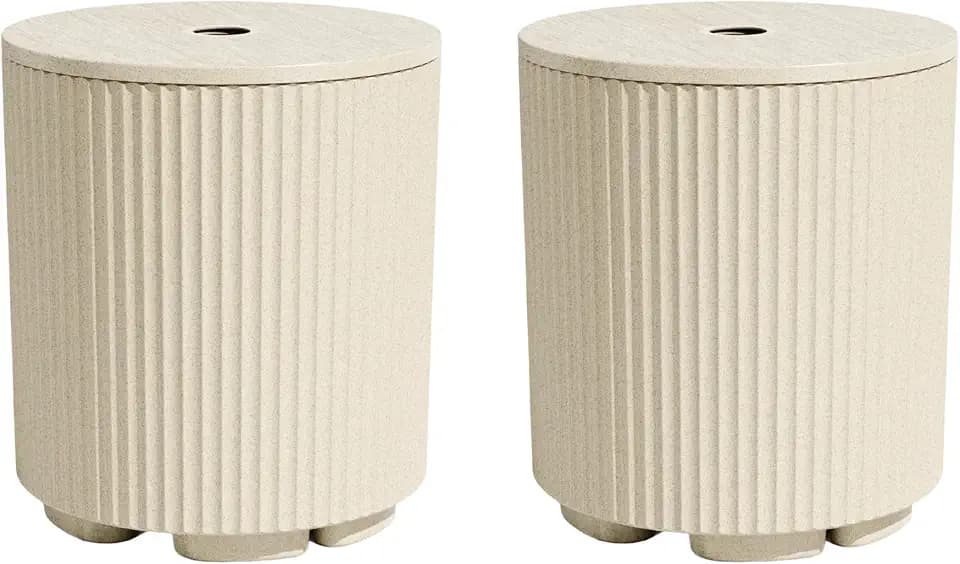 Patio Table for Umbrella, Pool Side Table, 2 Pack, Beige